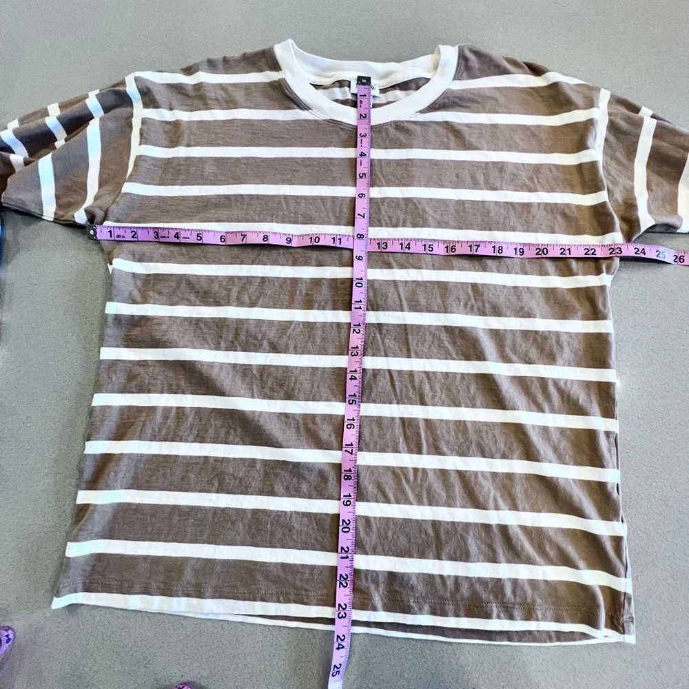 J. Crew Tan and Cream Striped Long Sleeve Lightweight Cotton Tee Sz Large